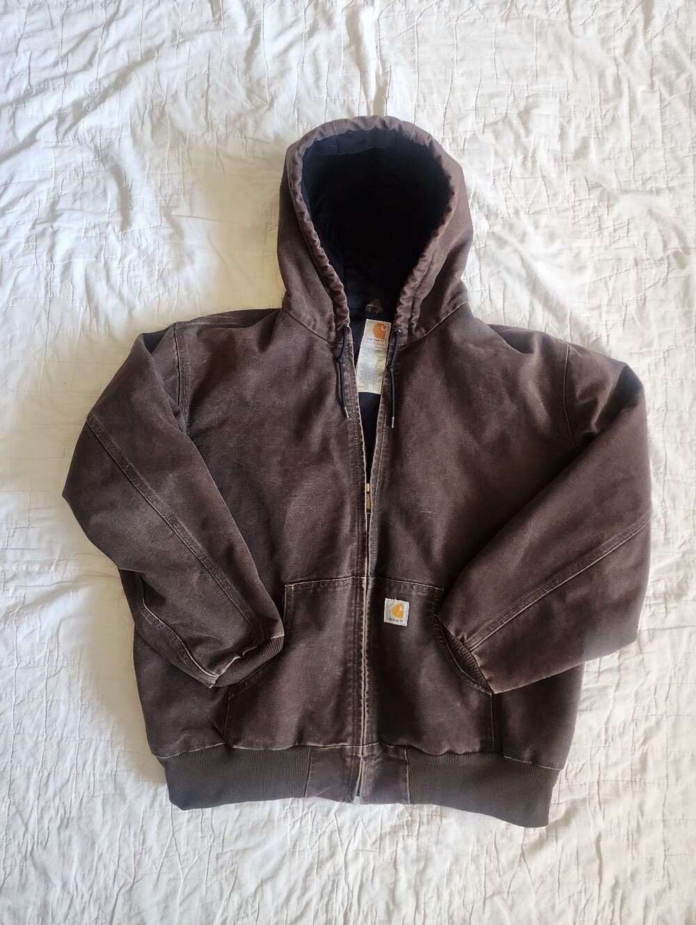 VTG  Carhartt Jacket Women's XXL J130 DKB Dark Brown Hooded Faded Distressed Y2K